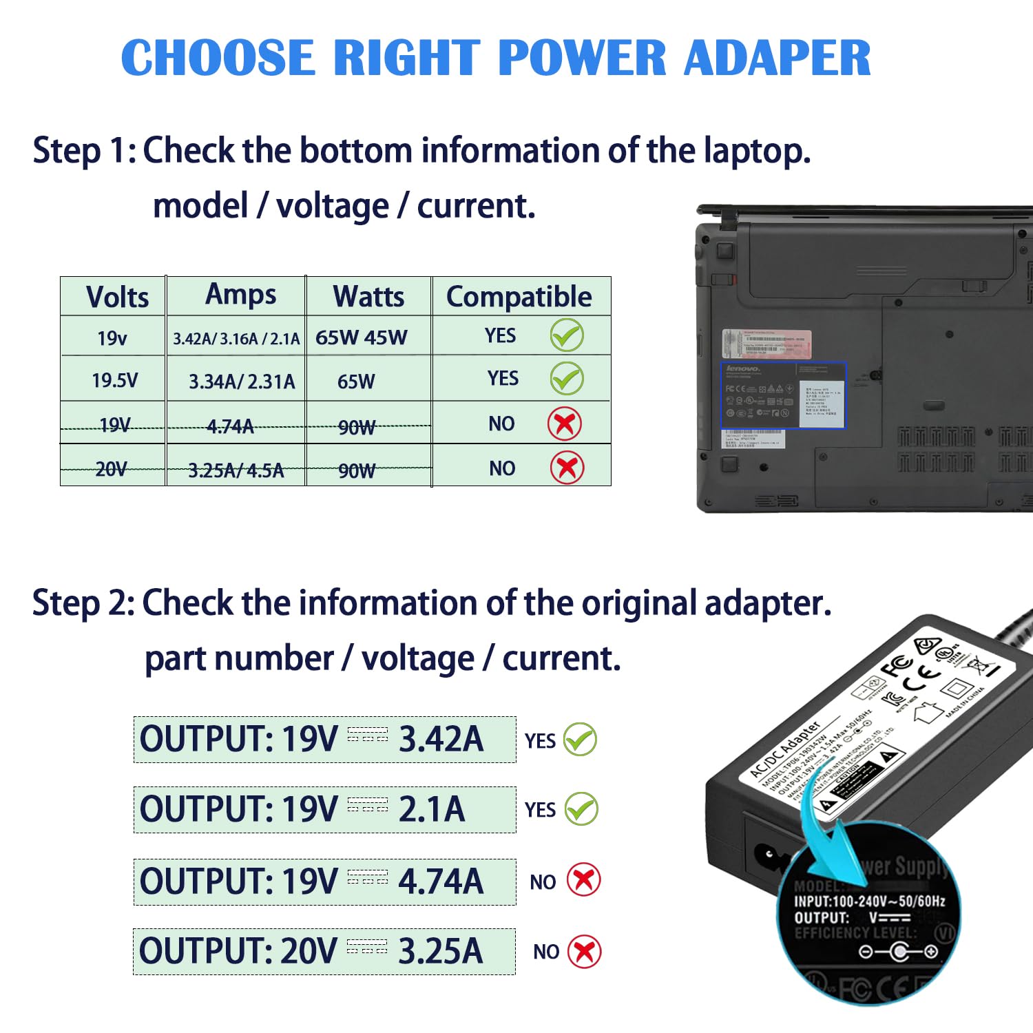 19V 3,42A Voeding (65W) – Universele Lader Voor Acer, Asus, Toshiba, Lenovo, Samsung En LG