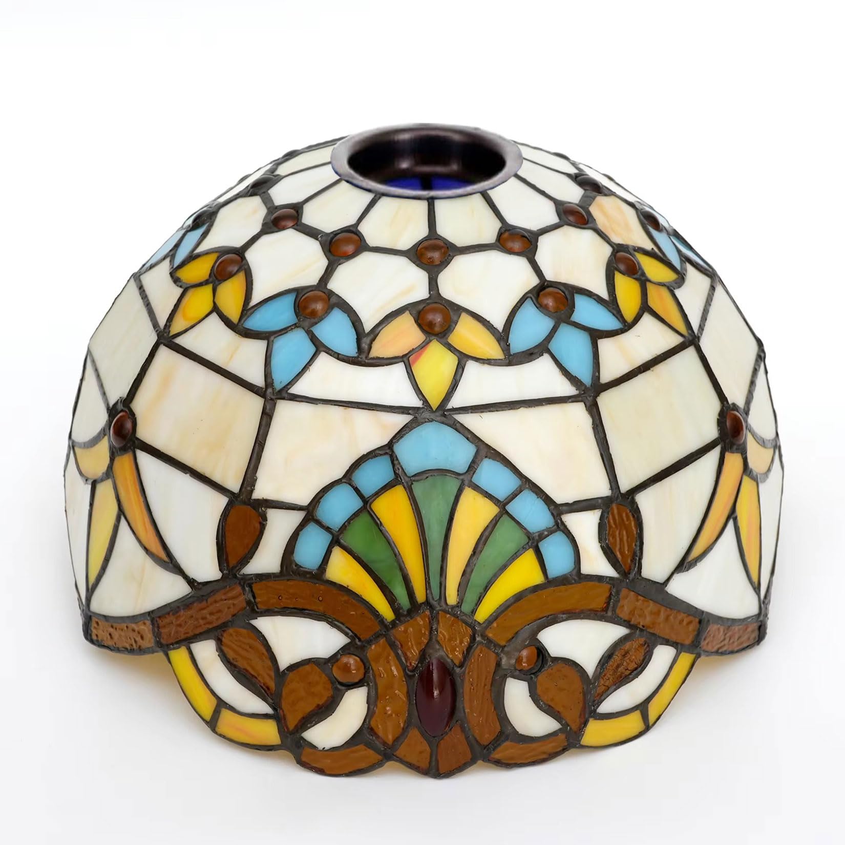 SaryEdge Baroque Tiffany Lamp Shade Replacement, 12X7 Inch Stained Glass Lampshades, Only 1-5/8-Inch Fitter Opening for Arched Floor Lamp Torchiere Lamp Pendant Light Ceiling Lamp,Gree，Yellow