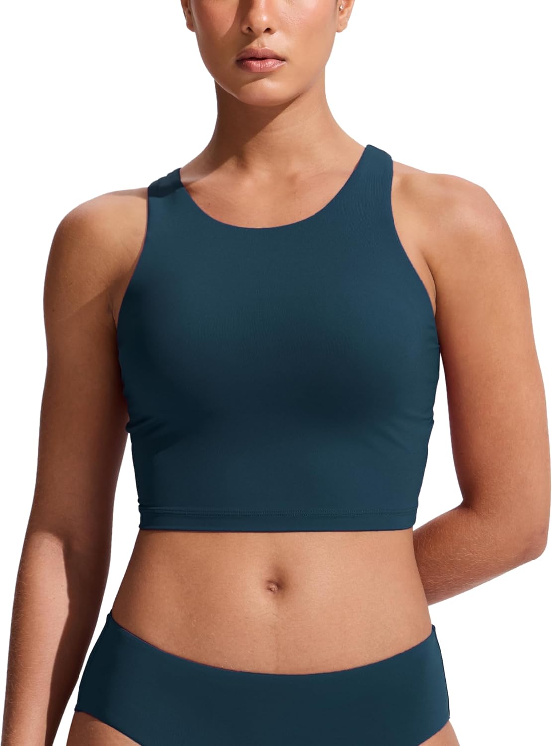 CRZ YOGA Racerback Bikini Tops for Women - Padded High Neck Modest Swim Sports Bathing Bra