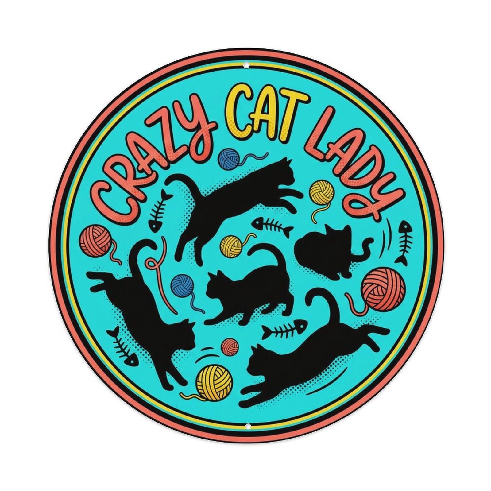 Vintage Crazy Cat Lady Home Gift Metal Tin Sign Plaque Wall Decor for Cafe, Club, Garden Round Metal Poster 8x8Inch