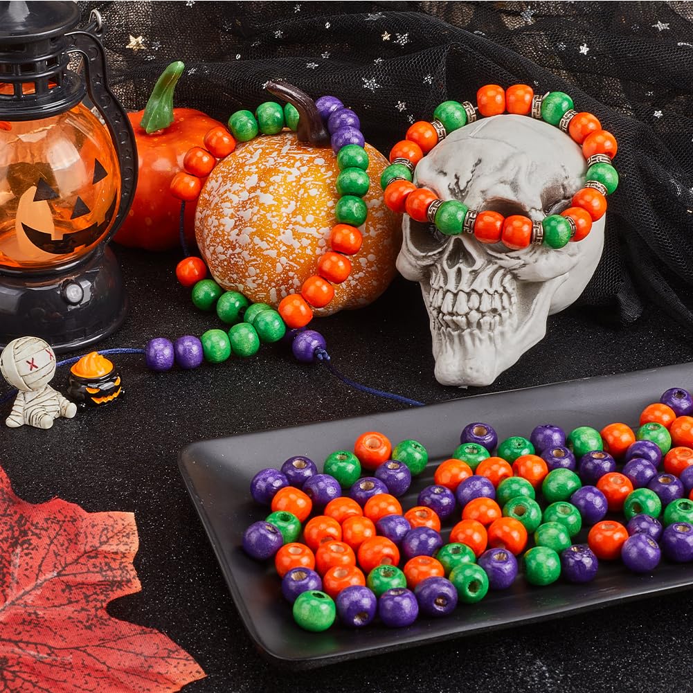 SUNNYCLUE 600Pcs Halloween Wood Bead 10mm Purple Wood Beads Bulk Natural Wooden Orange Green Rustic Farmhouse Round Spacer Beads for Beading Bracelets Earrings jewellery Making Crafts Party Ornaments - Image 4