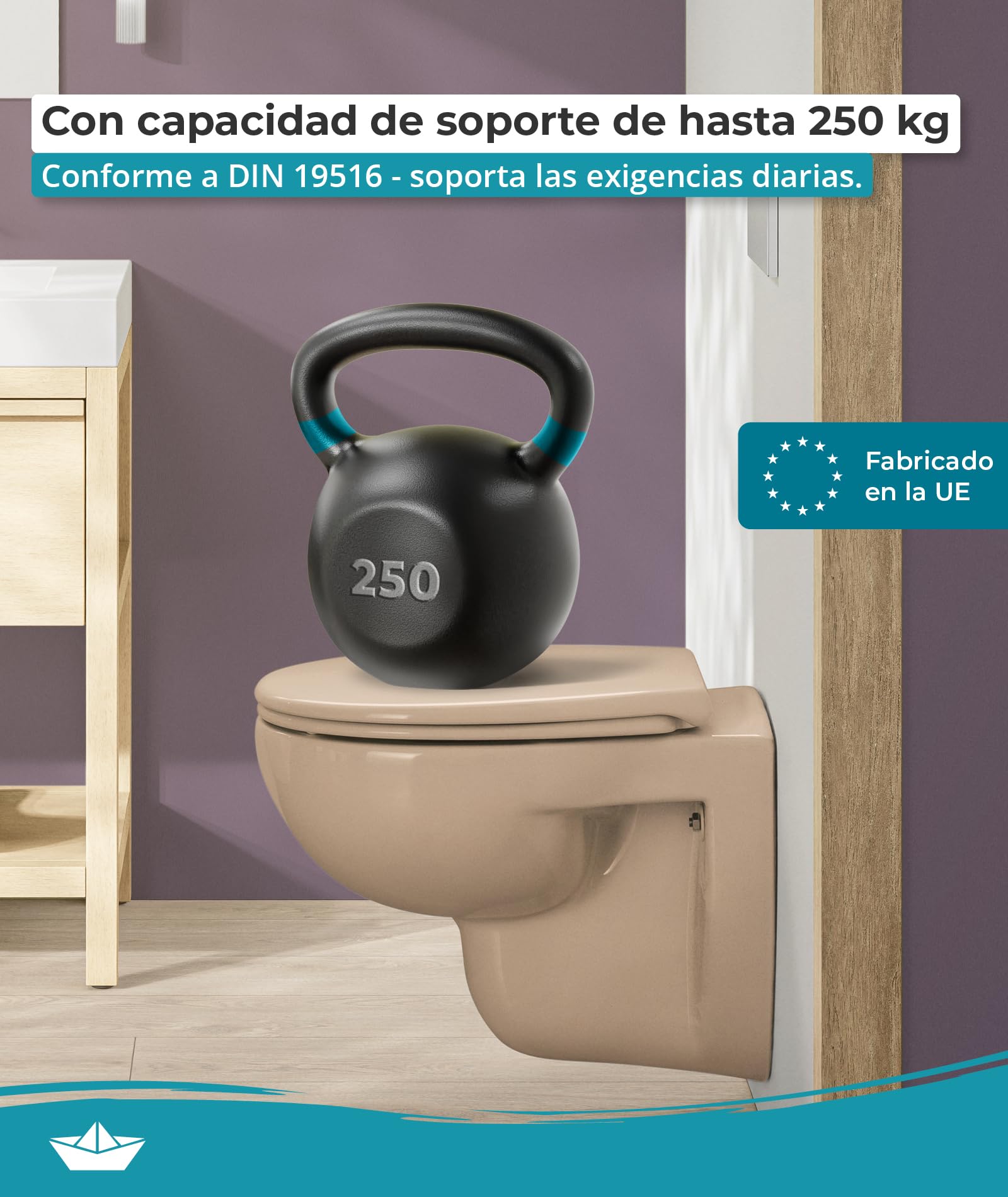 Calmwaters® Premium asiento de inodoro de fácil instalación, hasta 250 kg, Made in EU, duroplast antibacteriano, doble mecanismo de cierre suave, 2 opciones de fijación, extraíble, ovalado, beige