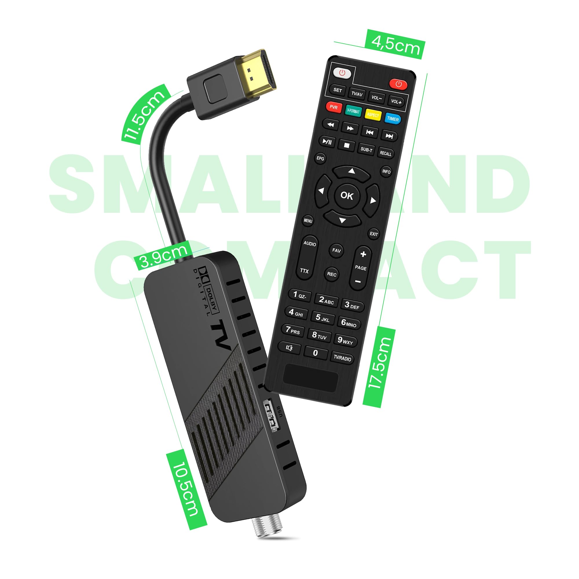 LEYF DVB-S2 Sat Receiver Full HD 1080P HDMI TV Stick Digitalanzeige 2in1 Universal Fernbedienung USB Astra Hotbird Vorinstallation