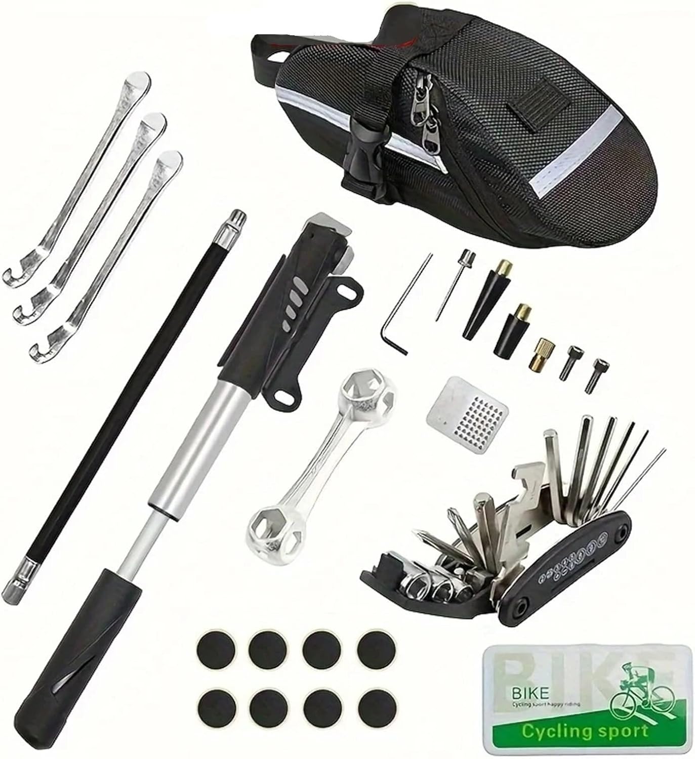 Bike Tool Kit 1/2Set Bicycle Tool Set Air Pump Box Glue-Free Tire Repair Combi