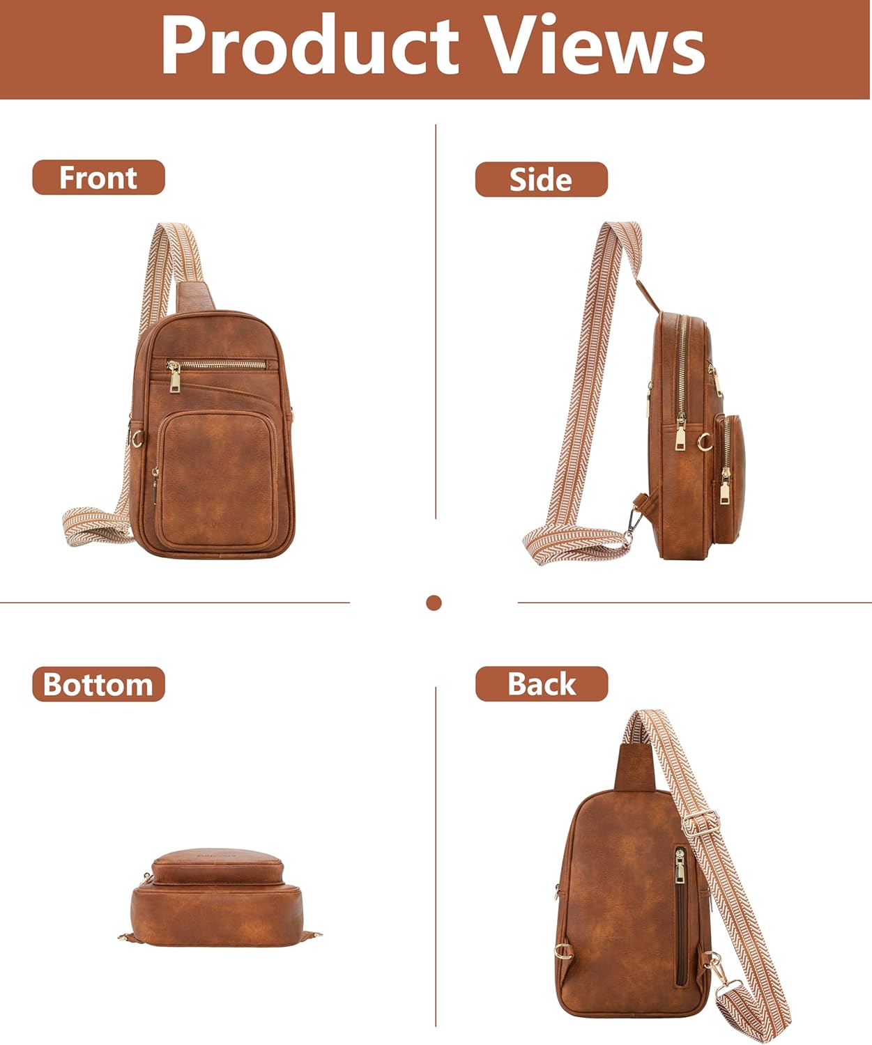 Anti Theft Crossbody Bag for Women, Multi-Pocket Womens Sling Bag Vegan Leather Sling Purse Cross body for Travel | Smooth-glide Zippers, Structured bag, Any Occasion - Image 7