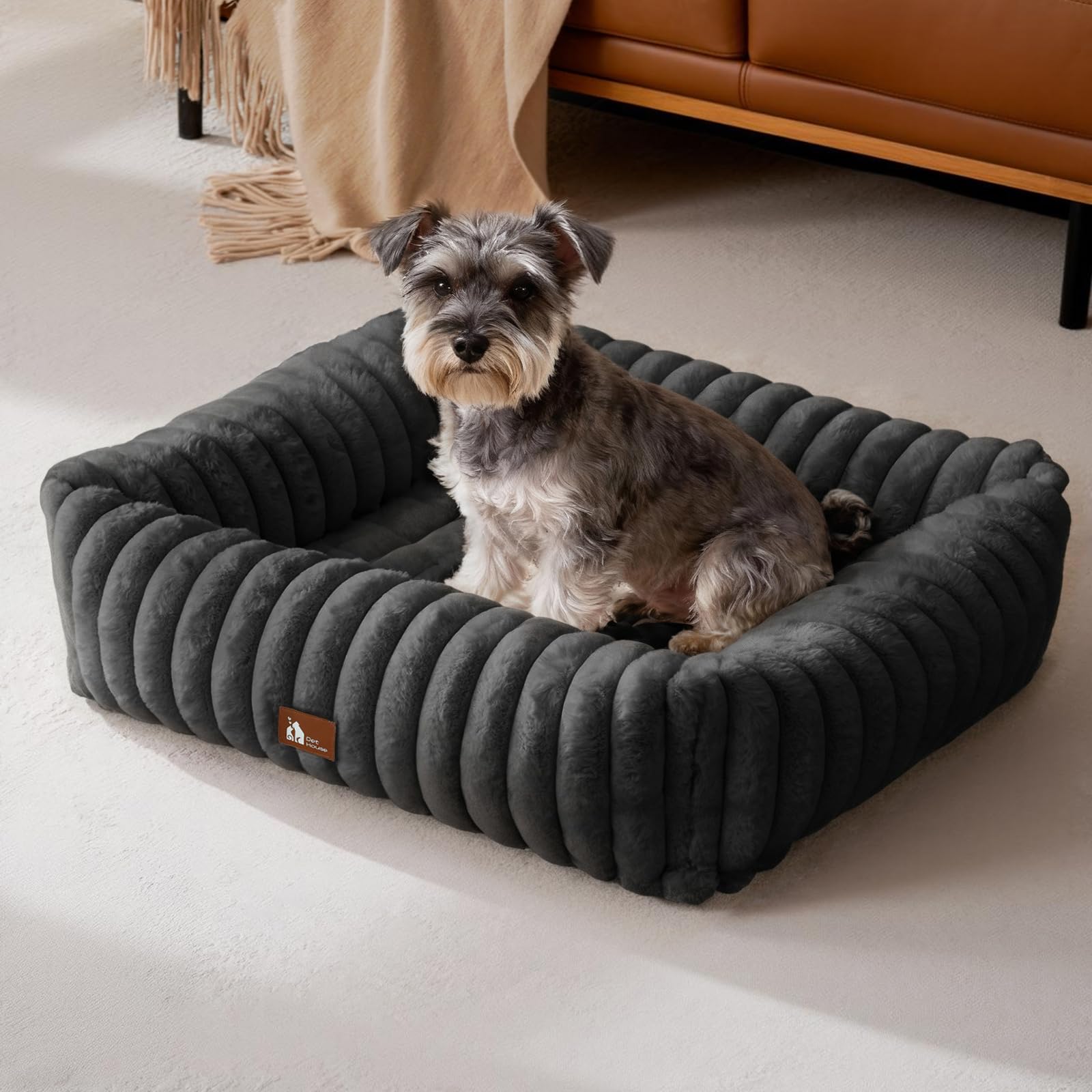 Upvilla Luxusweicher Hundekorb, Super Weiches Hundebett mittelgroße Hunde, 4-seitiges Nackenkissen, Abnehmbare Waschbare Hundematte, Hundesofa mit Griffen, Haustierbett (Schwarz, 76 * 61 * 20cm)