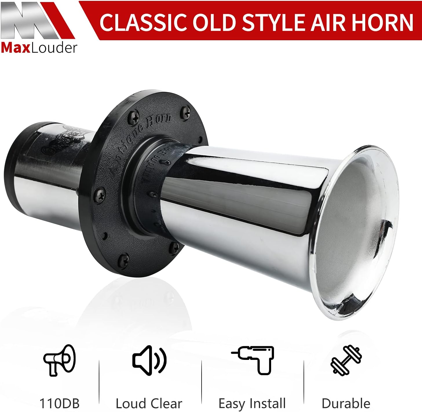 Air Horn Antique Ahooga Vintage Classic Old Style School Chrome 12V 110DB Car Air Horn (Sliver)
