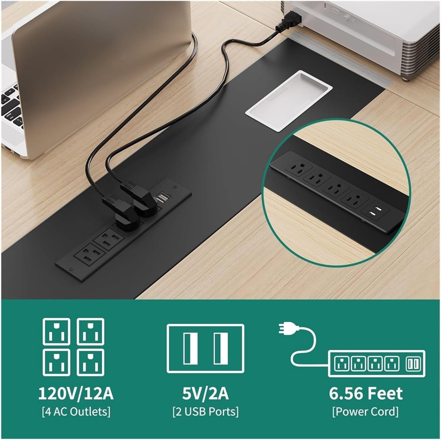 Conference Tables 6 FT Conference Table with Power Outlets, 70.8 Inches Boat Shaped Meeting Table with Rectangle Grommet,Stand