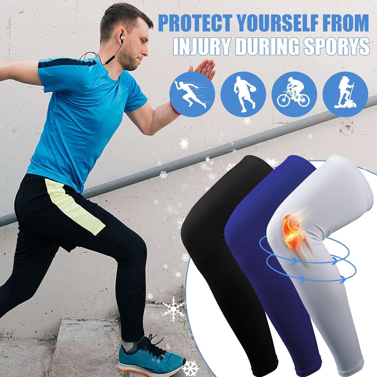 3 Pairs Leg Sleeves,Full Length Leg Compression Sleeve,Sports Leg Knee Sleeve with Anti Slip Silicone Strips - Image 6