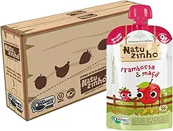 Natuzinho, Kit com 6 Papinhas Orgânicas para Bebê, Sabor Maçã e Framboesa, Sem Açúcar, Aditivos ou Conservantes, Ideal para Introdução Alimentar, 99g cada