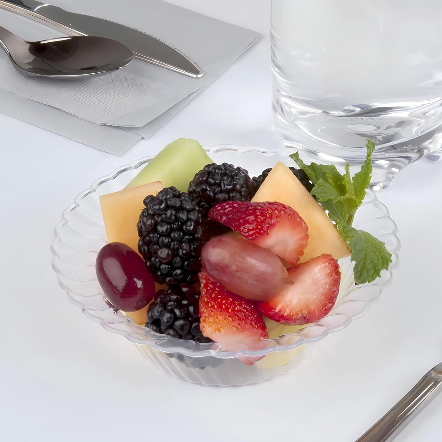 Fineline Settings Dessert Round Plastic Bowls-(Pack of 18), 5 oz, Clear