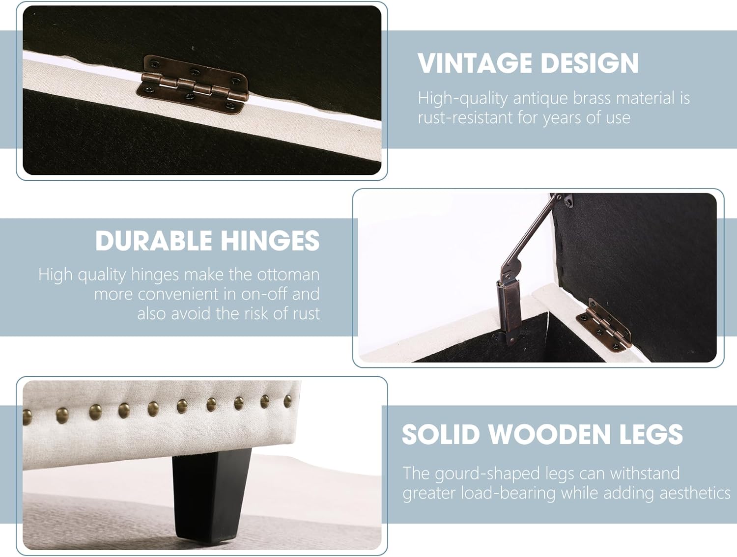 Grepatio 51" Ottoman Storage Benches, 30 Gallons End of Bed Storage Bench, Large Rectangular Ottoman, Button-Tufted Ottoman with Storage for Living Room Bedroom, Foot of Bed (Beige)