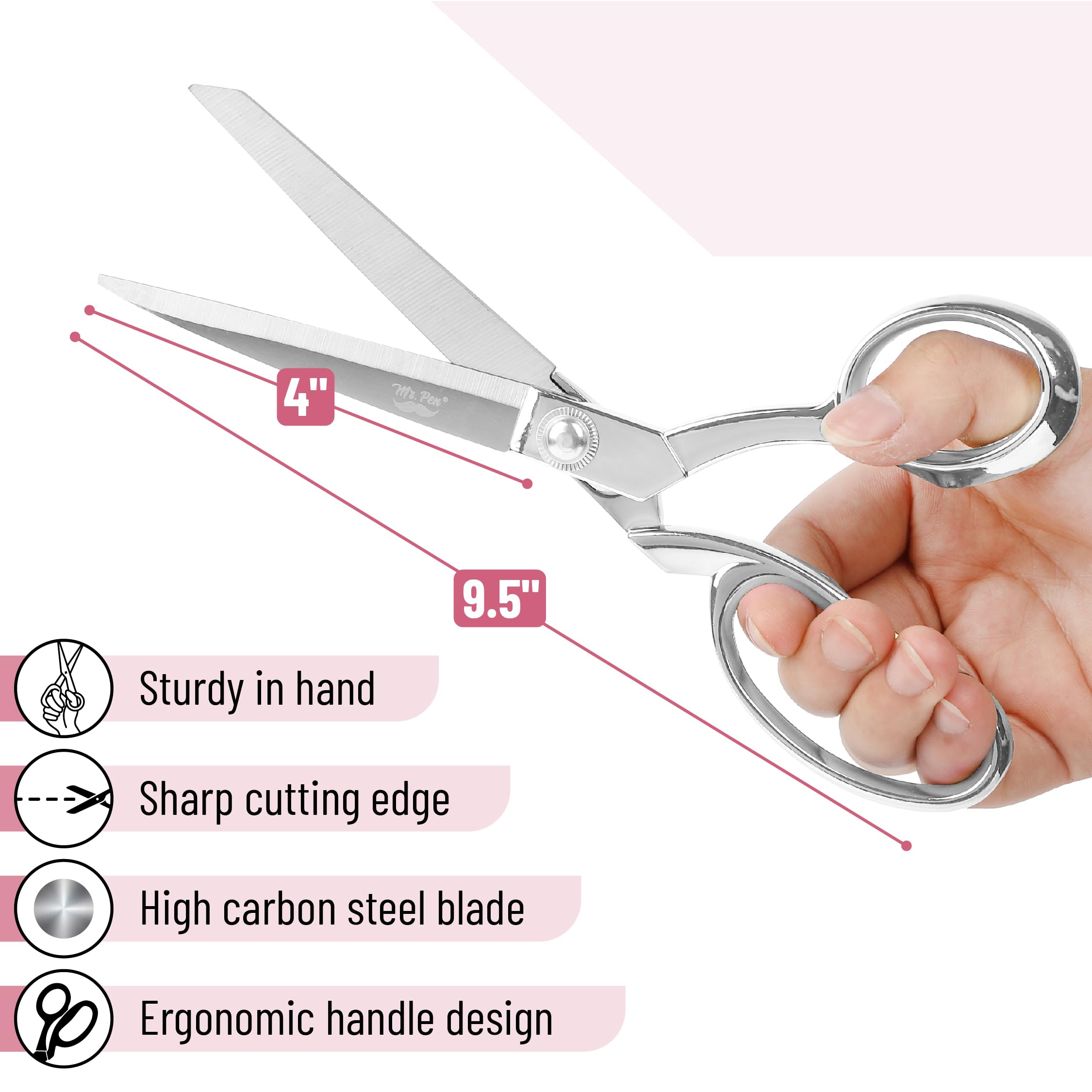 Mr. Pen- Metal Fabric Scissors, 9.5 inch, Silver Premium Tailor Scissors, Sewing Scissors for Fabric Cutting, Fabric Cutter, Fabric Shears, Heavy Duty Scissors Heavy Duty