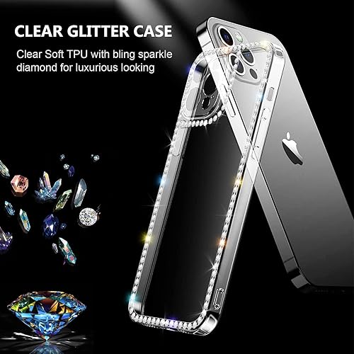 Miniatura 2 de Bonitec Funda para iPhone 13 Pro Max Bling - Funda de TPU suave con diamantes de imitación de lujo para mujer