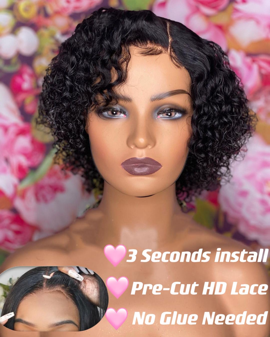 Short Curly Pixie Cut Wig Human Hair Wear and Go Glueless Daily Use Amazon.com : Dark Auburn Burgundy Short Curly Pixie Cut Wigs  main image 2