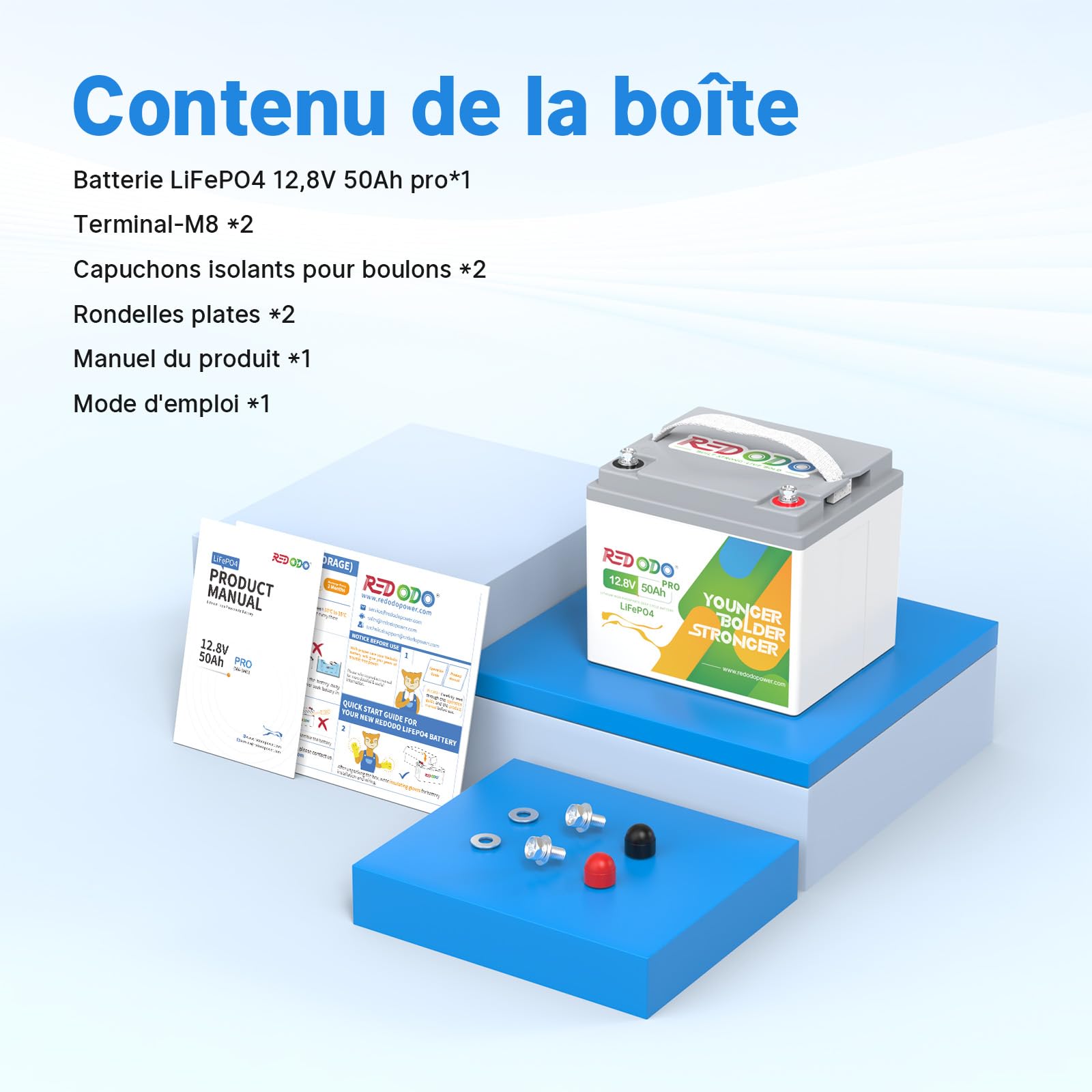 Redodo 12V 50Ah(1 Pack) Batterie LiFepo4 640Wh Batterie Lithium 4000+ Cycles Profonds et Durée de Vie 10 Ans pour Trolling Motor,Systèmes Solaires,Camping,Pêche