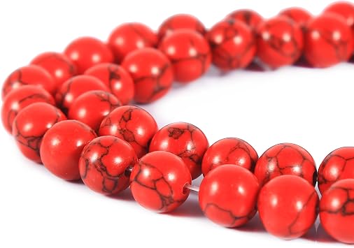 10mm Red Turquoise Beads Round Smooth Loose Beads for Jewelry Making Bracelet Necklace 15"