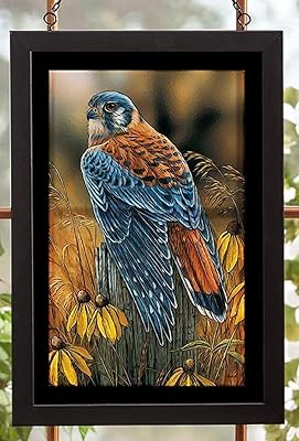 Wild Wings Fencepost Perch - Kestrel Stained Glass Art by Rosemary Millette