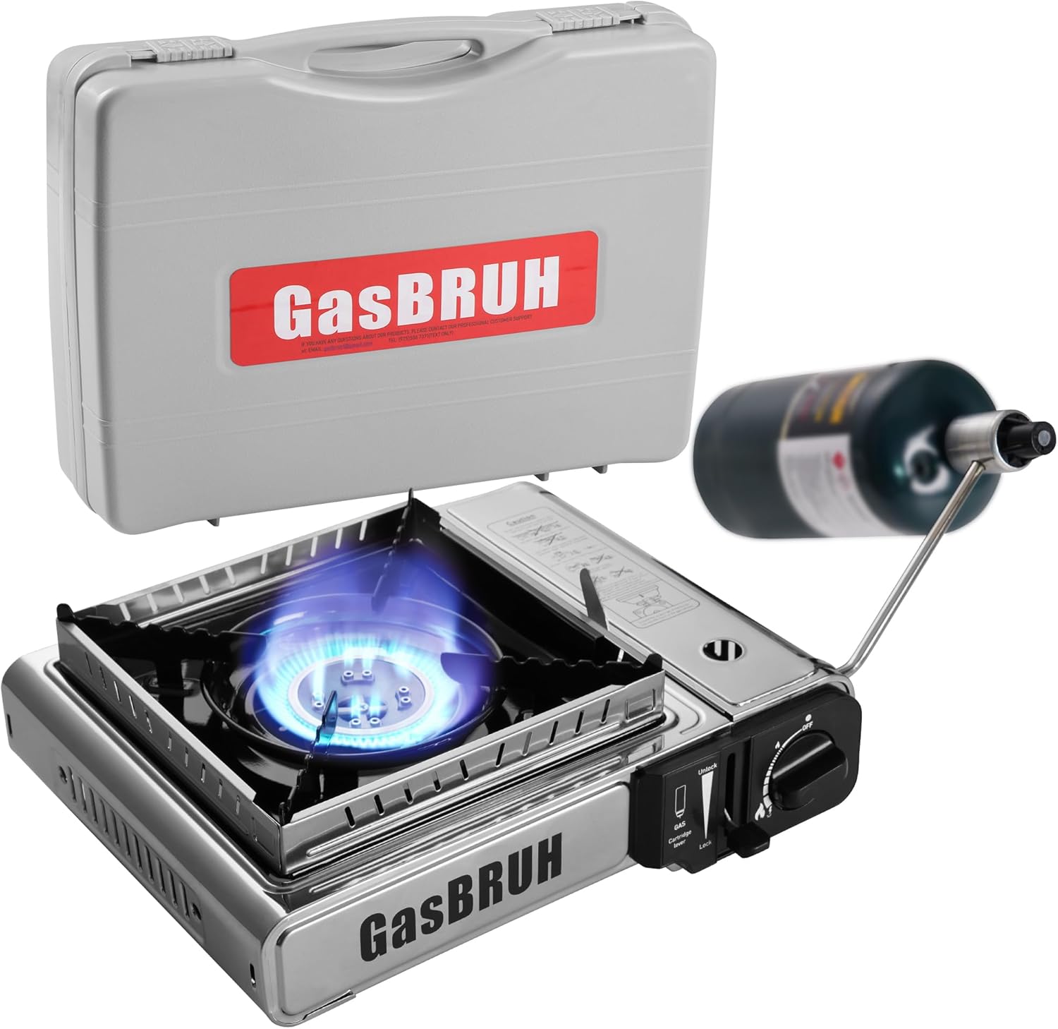 GasBRUH Propane or Butane Stove with Windblocker, Dual Fuel 10,000 BTU Stainess Steel Propane Stove for Camping(TANK not included)