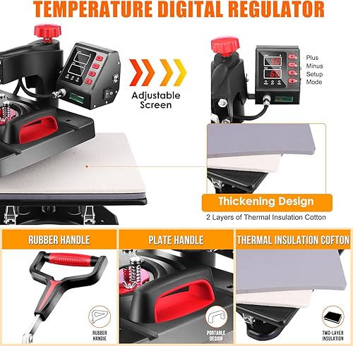 Miniatura 5 de Prensa de calor profesional, máquina de prensa de calor 8 en 1 para camisetas, máquina de prensa de camisas de 15 x 12 pulgadas, máquina de