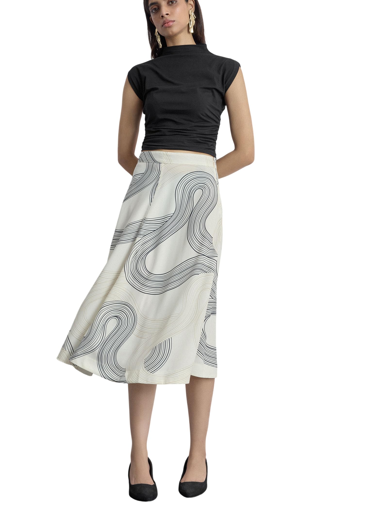 the label life Polyester White Groovy Print Midi Skirt for Women | Stylish Elegant Comfortable Printed Western Outfit Skirt-picture-38