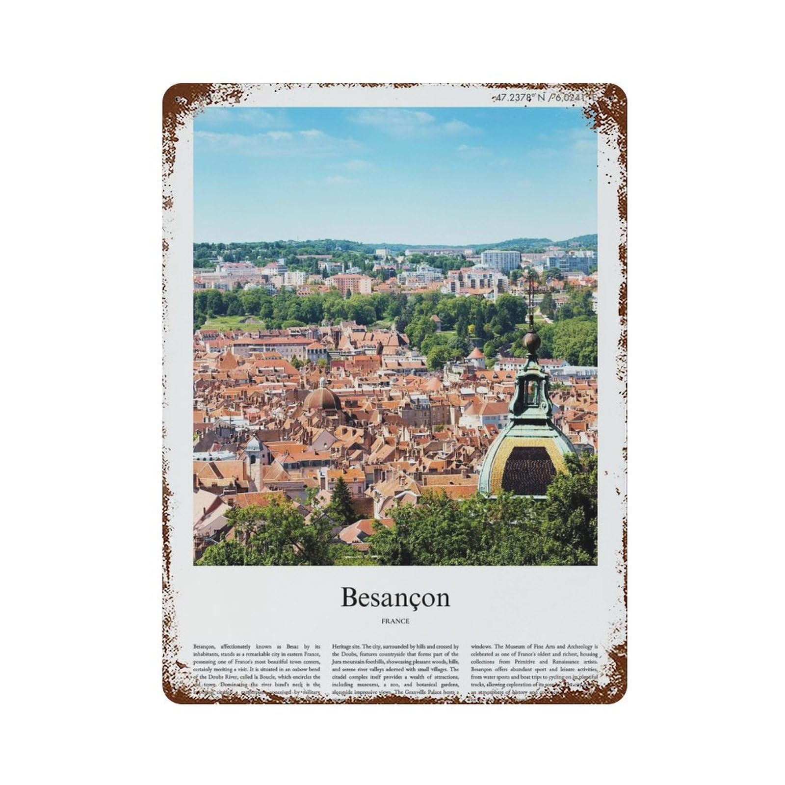 xiaoxiaoshen Besançon France City Scenery Wall Decor Art Metal Tin Poster Modern Home Decor Art Home Bar Shop Decorations Vintage Sign 40x30cm