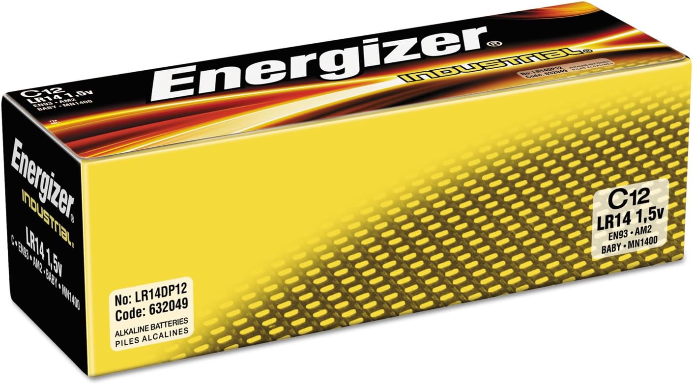 Energizer Industrial Alkaline C Batteries, 1.5 V, 12/Box