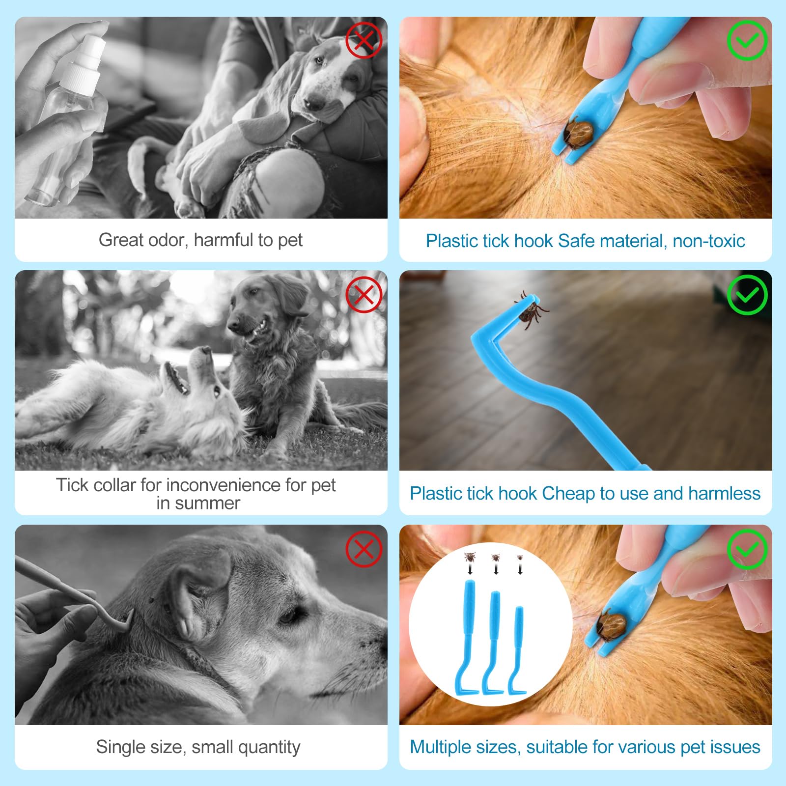 VFANDV Tire Tique pour Chiens, 3 Tailles Set Tire Tique, Crochet à Tiques, Pince à Tiques, Parfait pour Tout Kit d'urgence Tiques, Retireur de Tiques Fiable pour Chiens, Chats, Chevaux et Hommes