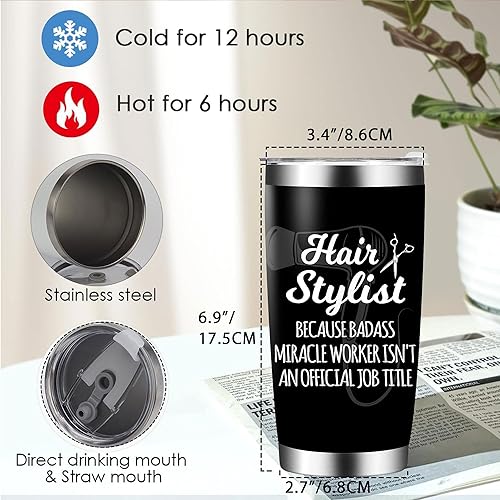 Vista 7 de Divertidos regalos para estilistas – Vaso de 20 onzas con tapa abatible, regalos de cumpleaños inspiradores para peluquería, taza térmica térmica
