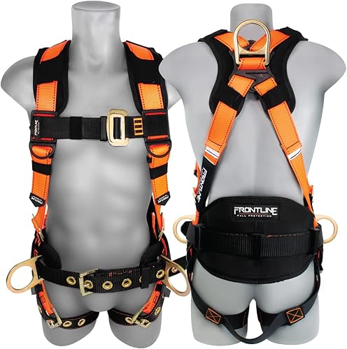 FRONTLINE FALL PROTECTION Arneses + Anillo en D + Múltiples Estilos + Cumple con OSHA y ANSI