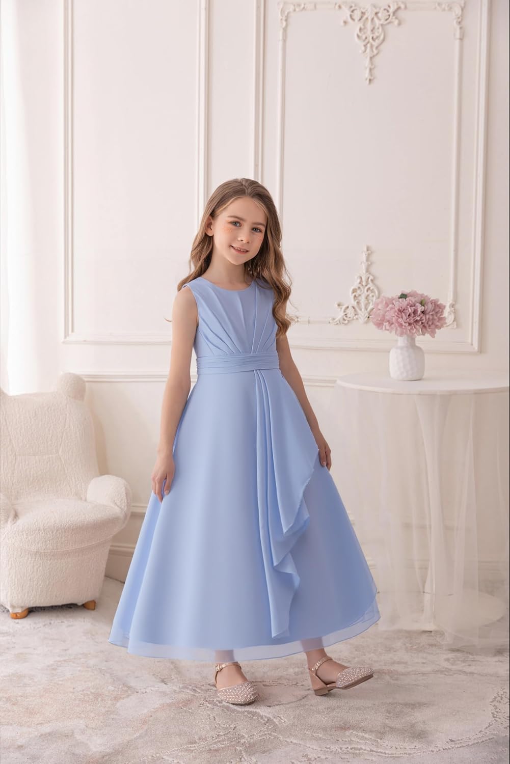 Junior Bridesmaid Dresses Flower Girl Formal Wedding Guest Pageant Fancy Long Maxi Dress Elegant Party Gown