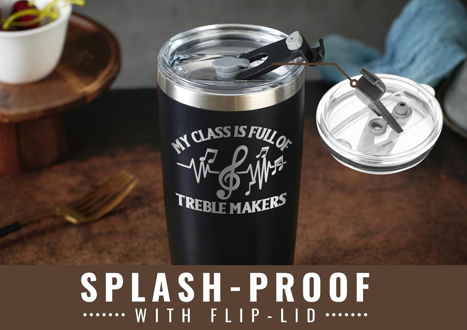 Onebttl Funny Music Teacher Gifts For Men, Women - My Class is Full of Treble Makers - 20 oz/590 ml Stainless Steel Insulated Tumbler with Straw, Lid - Music Lover Musical Themed Gifts - (Black) - Image 4