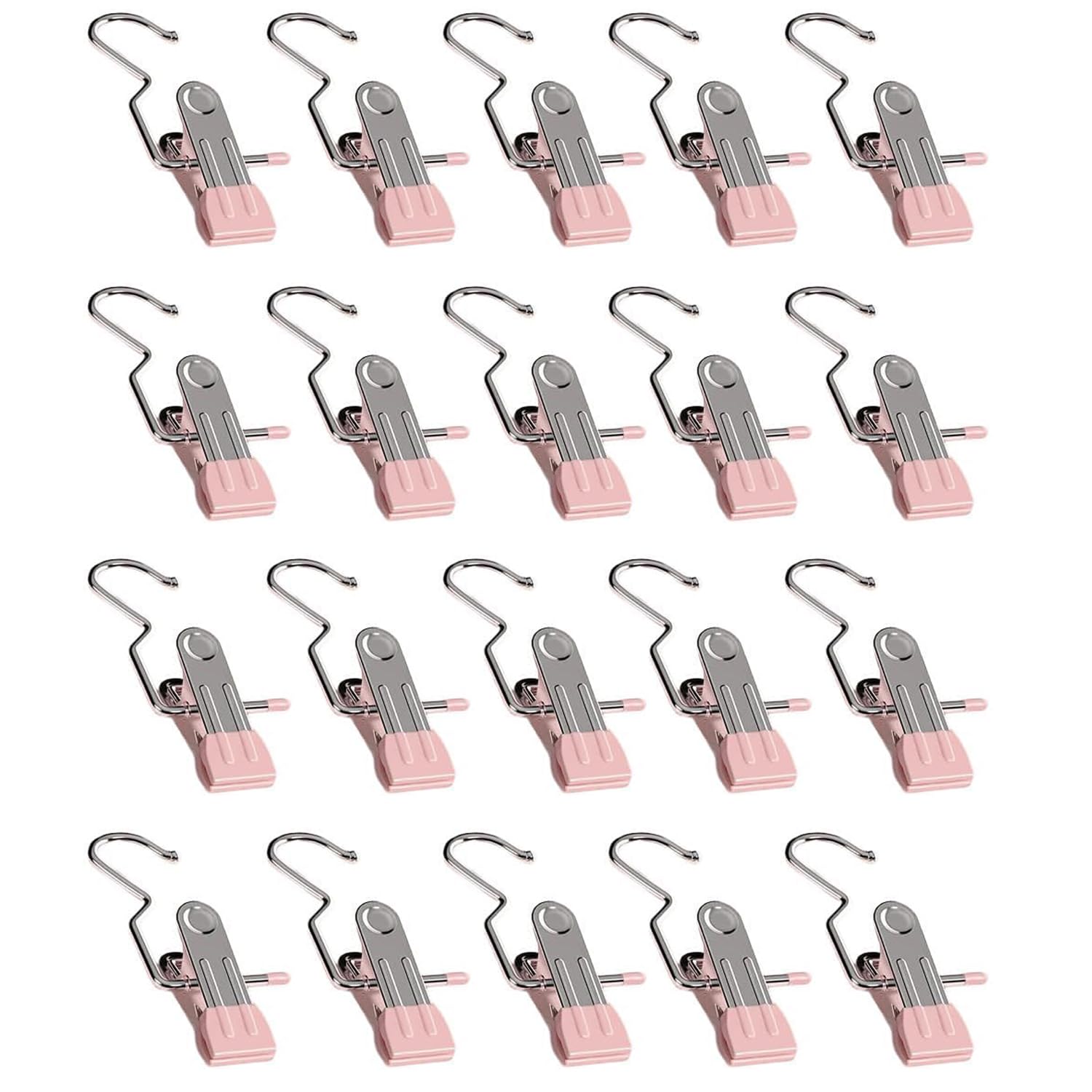 Boot Hangers for Closet, Laundry Hooks with Clips, Boot Hanging Hold Clip, Space Saving Portable Travel Clip, Clip Hangers for Pants Hats Socks Gloves (20, Pink)