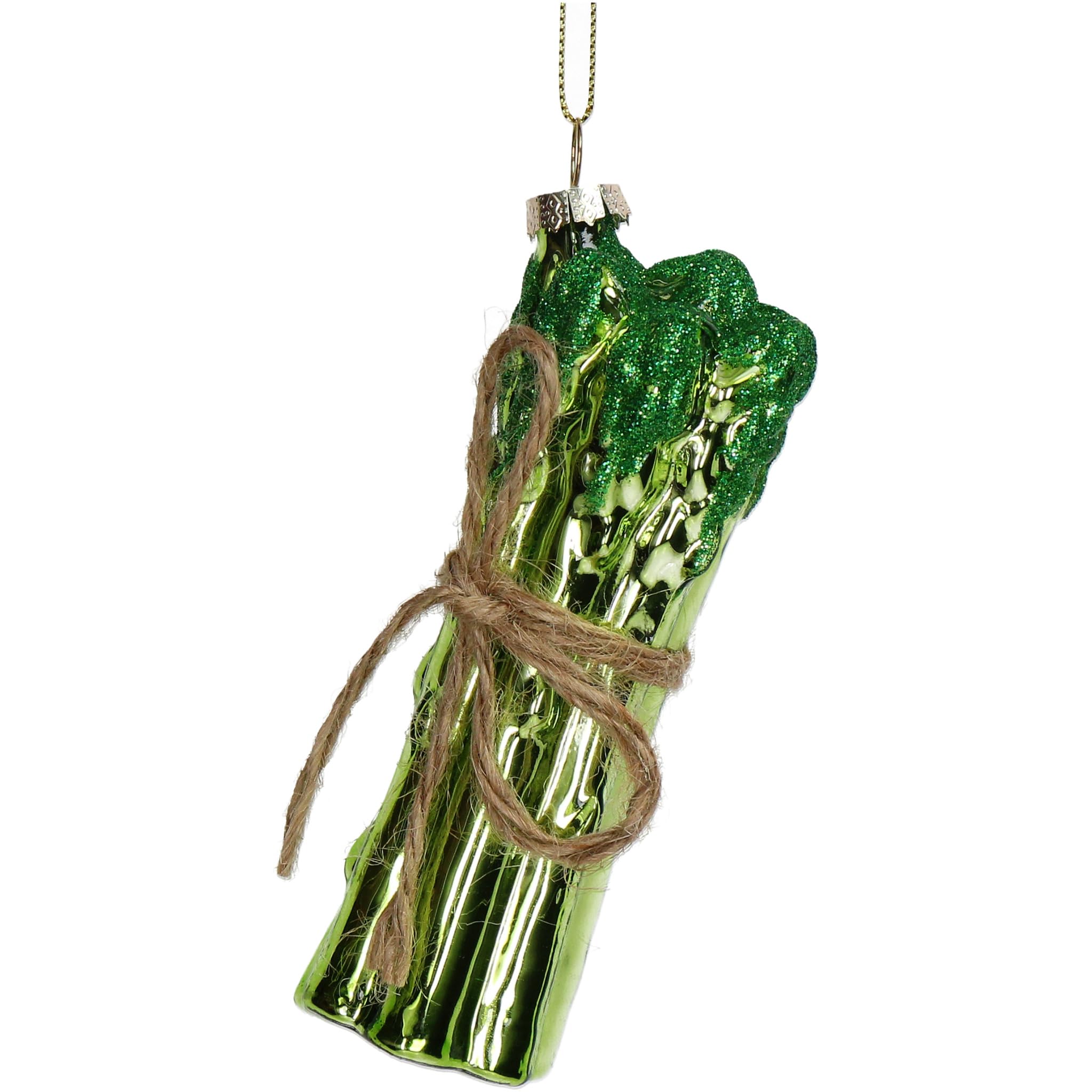 Adornos para árbol de Navidad de cristal, 12 cm, figura de espárrago verde para colgar, pintada a mano y con purpurina, colgante para árbol de Navidad y decoración para árbol de Navidad, verdura,