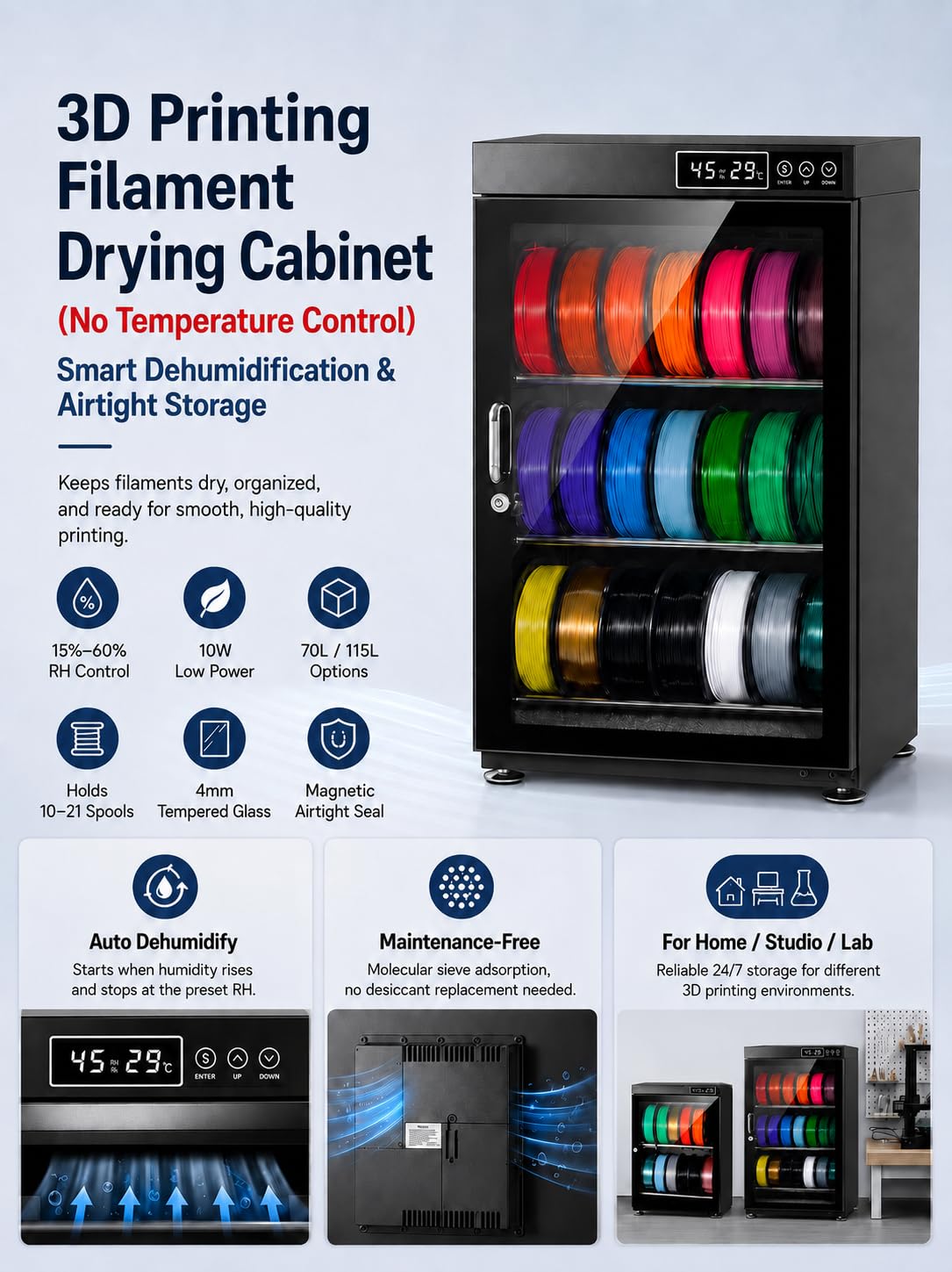 Filament Dry Box 70L/115L z Inteligentną Kontrolą Wilgotności 70L