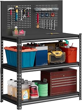 Workbench, Heavy Duty Work Table with Adjustable Shelves, Metal Tool Work Bench 54" H x 20" D x 40" W