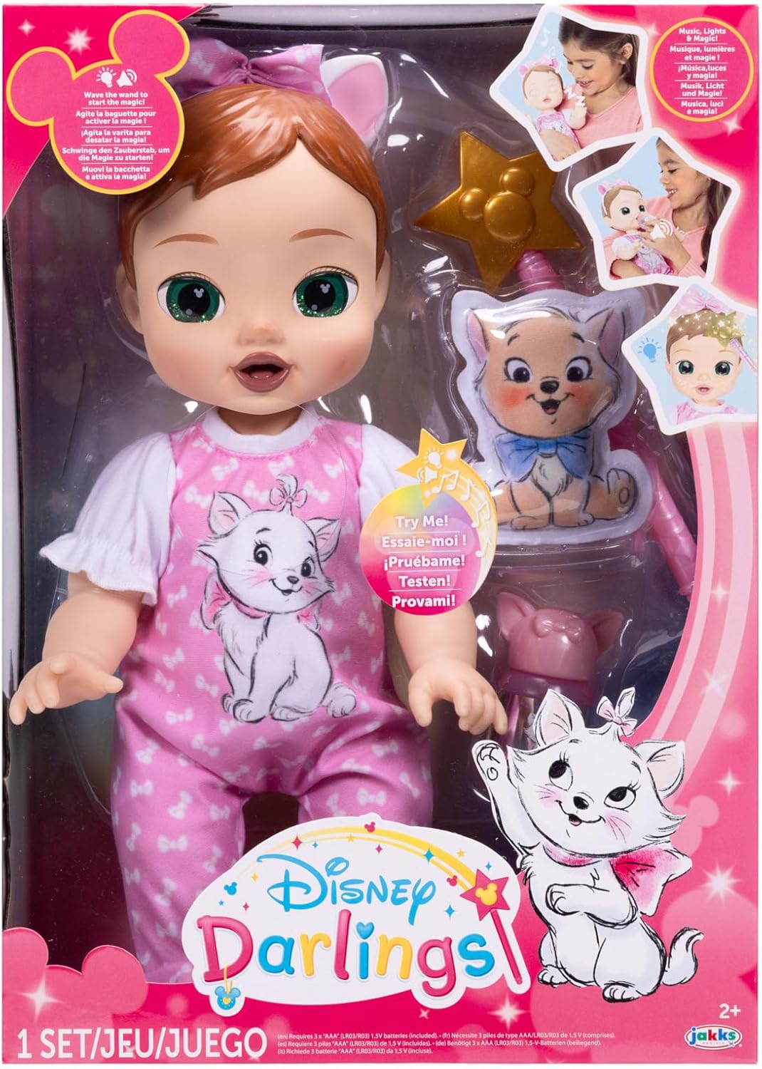 Disney Darlings 13-Inch Interactive Baby Doll – Magical Lights, Sounds, Music & Wand – Marie-Inspired Nurturing Doll with Accessories – Multiple Skin Tones, Eye Colors – Ages 2 and Up