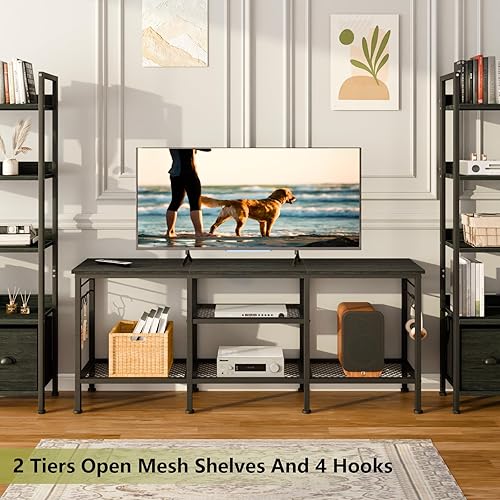 Miniatura 3 de Furologee - Soporte de TV para televisores de hasta 55 pulgadas, centro de entretenimiento con estantes de almacenamiento abiertos, mesa de consola