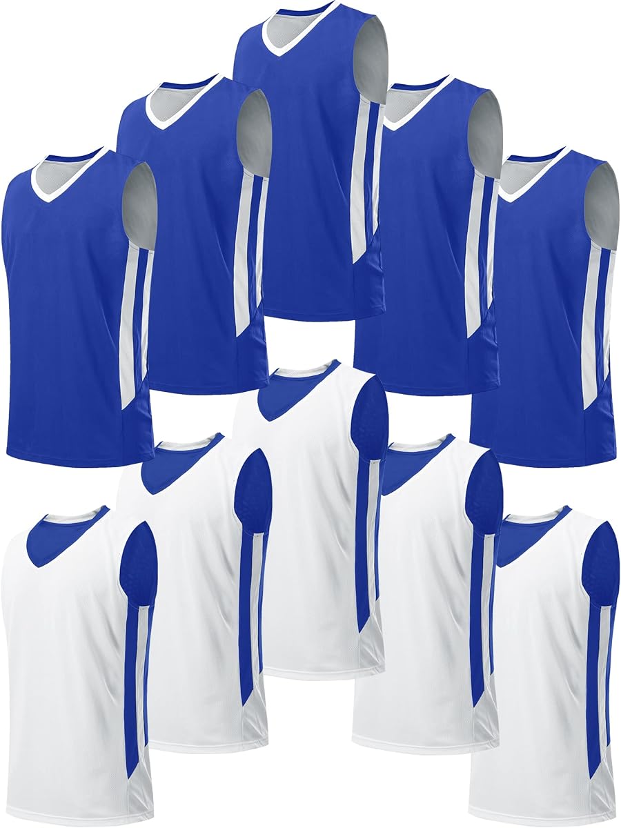 Paquete de 10 camisetas de baloncesto personalizadas reversibles para niños jóvenes | Camisas deportivas de malla sin mangas, pinnies de equipo en blanco, conjunto de uniformes escolares, secado rápido, ajuste regular