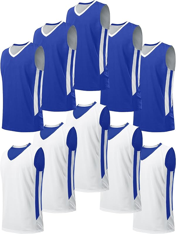 Paquete de 10 camisetas de baloncesto personalizadas reversibles para niños jóvenes | Camisas zapatillas de malla sin mangas, pinnies de equipo en blanco, conjunto de uniformes escolares, secado rápido, ajuste regular
