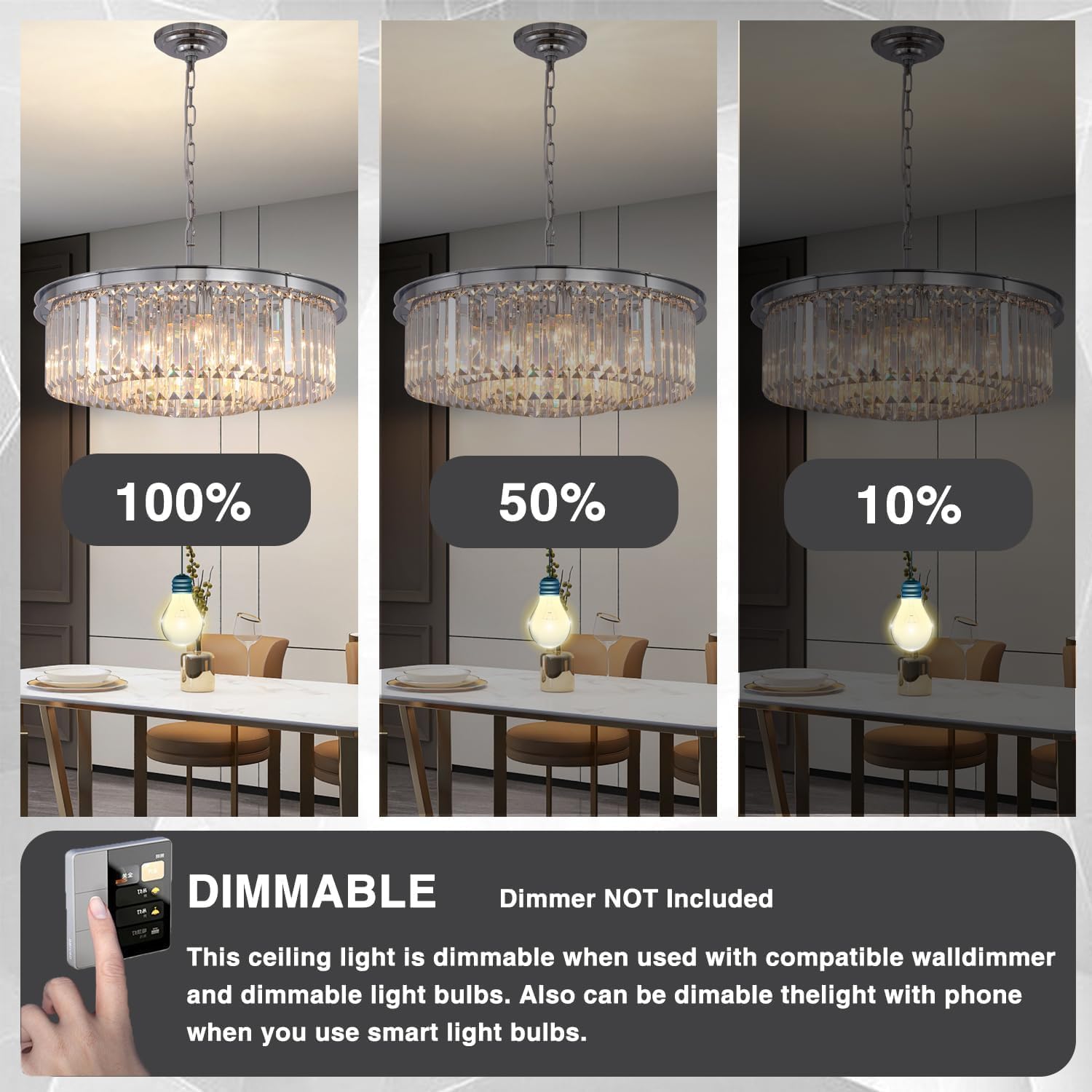 Crystal Chandelier Modern Chrome Chandeliers Lighting Pendant Ceiling Light Fixture 3-Tier for Dining Room Living Room Bedroom, W20''