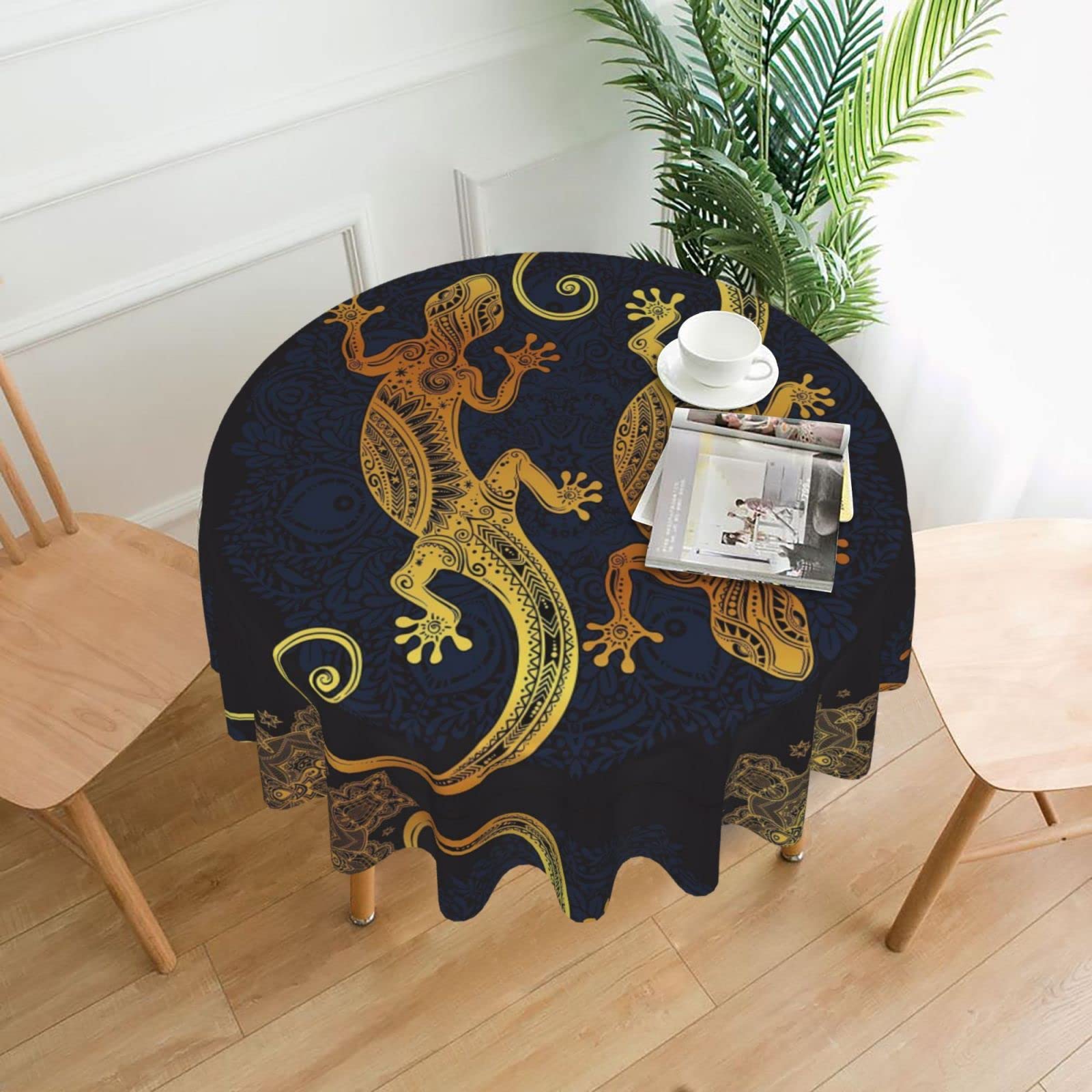 Lawenp Gecko Lizards Decorative Round Table Cloths - 60 Inches in Diameter for Buffet Tables, Parties, Holiday Dinners.