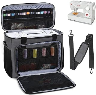 Sewing Machine Carrying Case with Multiple Storage Pockets for Accessories, Universal Tote Storage Bag Compatible with Most Standard Singer, Brother, Janome,Grey