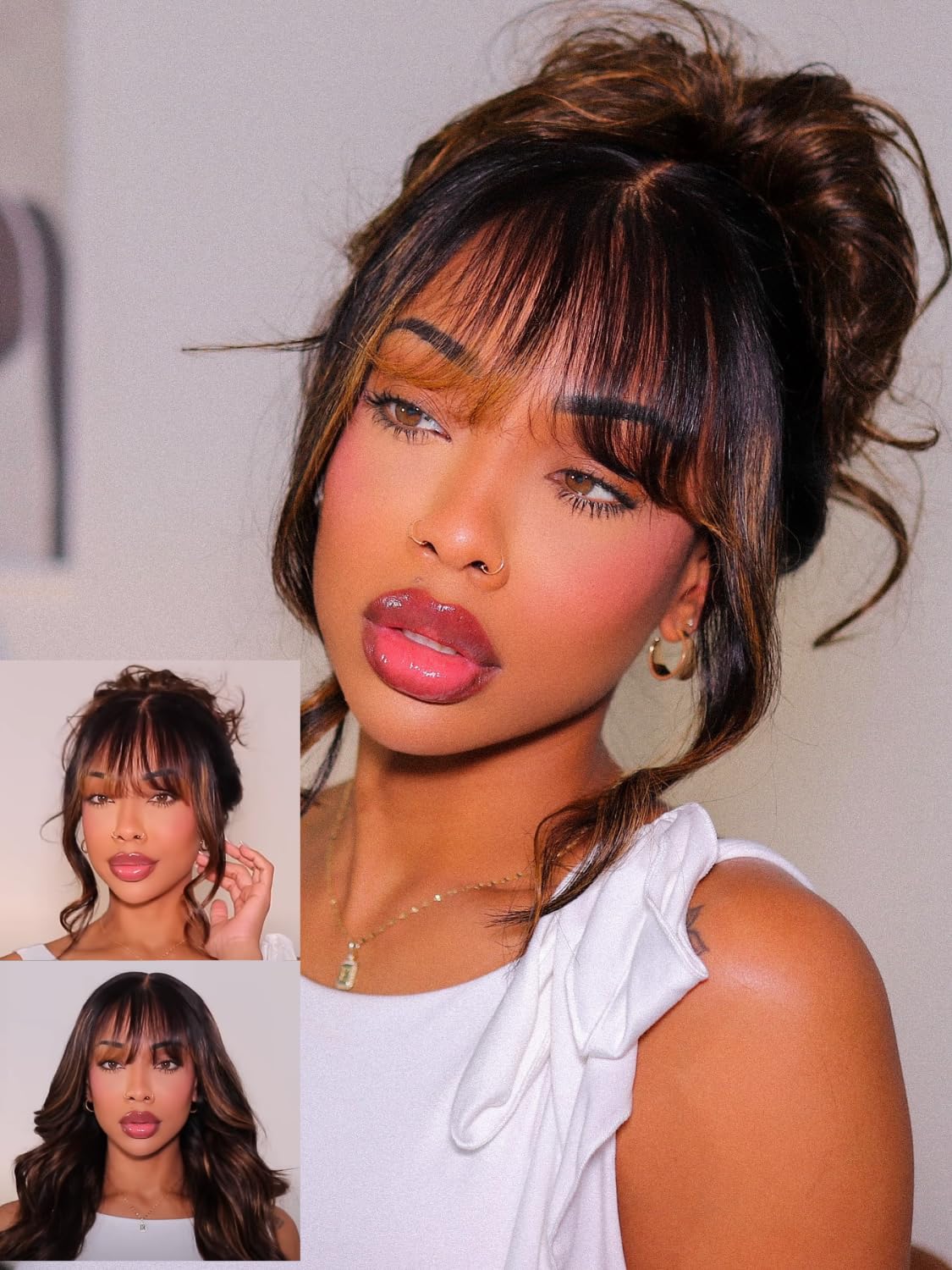 Nadula 13X4 HD Balayage Brown Curtain Bangs Wig Human Hair with Drawstring - Pre Everything Glueless Loose Body Wave Lace Front Wigs with Ear Tape Pre