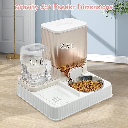 Vista 3 de Fhiny Alimentador de gravedad y dispensador de agua, 2 en 1, bebedero automático para cachorros, juego de cuencos de comida de acero inoxidable