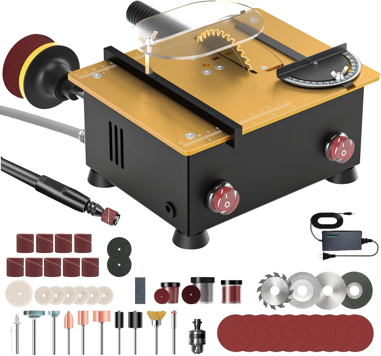 Mini Table Saw for Crafts[Dual 795 Motors & Switches] Max 200W/12,000RPM/26mm Adjustable Height Table Saw with Accessories.Gift for Men and Women's Creating Handmade Gifts,Exploring Hobbies,Models