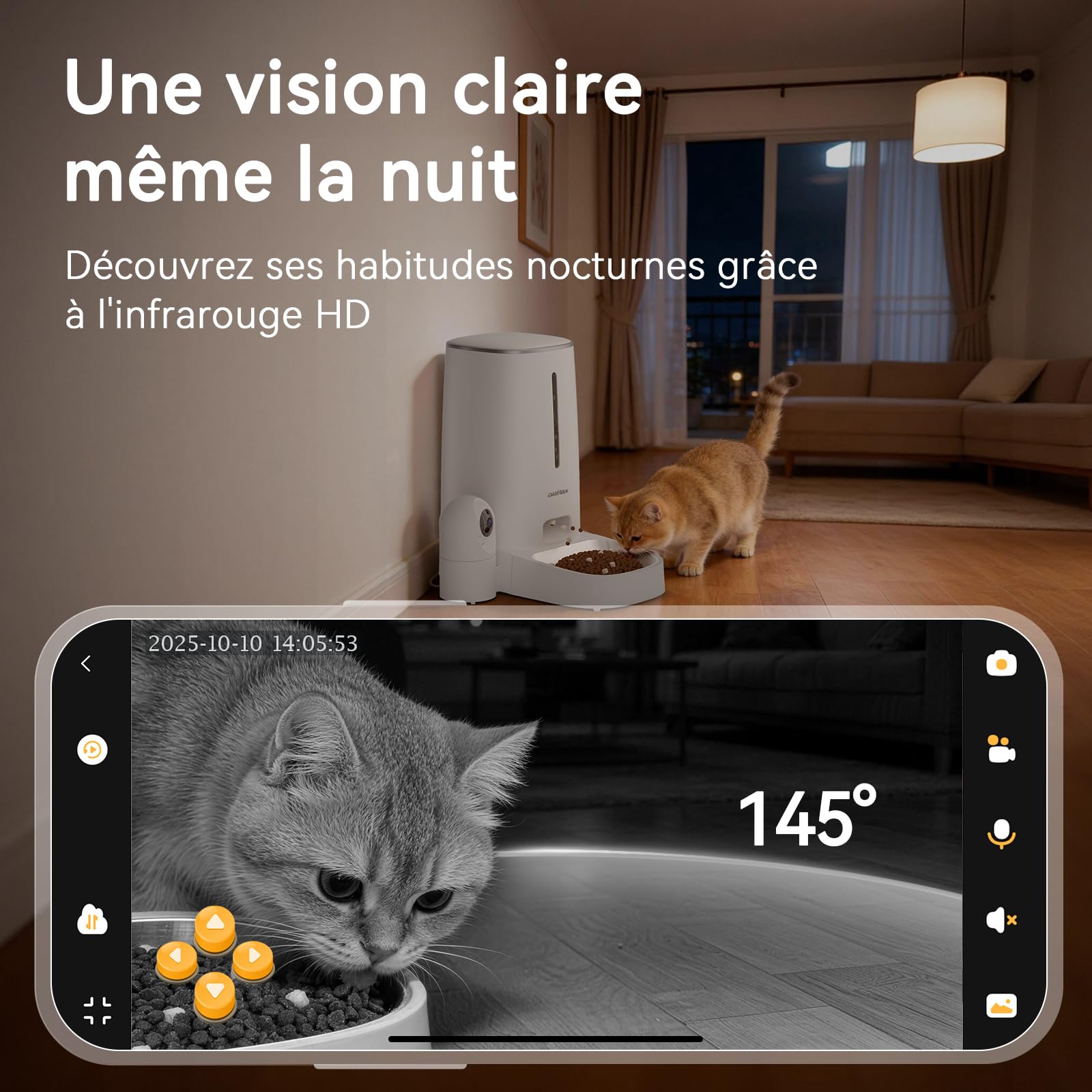 Distributeur Croquettes Chat Automatique 4L avec Caméra HD Amovible, Gamelle Automatique Chien avec Vision Nocturne, 2,4G/5G WiFi Contrôle Via App Tuya, Fonctionnalité IA Améliorée