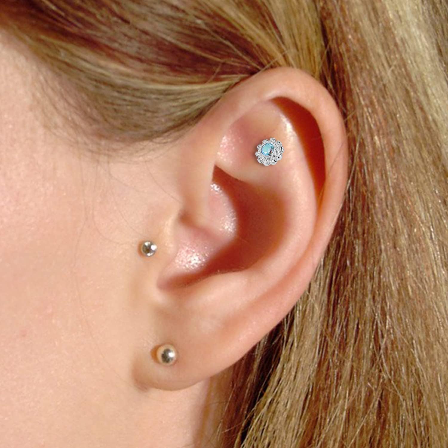 GAGABODY Labret Studs1 G23 Titanium Lip Piercing Jewelry Flower CZ Internally Threaded Earrings Tragus Earrings Helix Stud Cartilage Piercing Monroe Piercing Earring