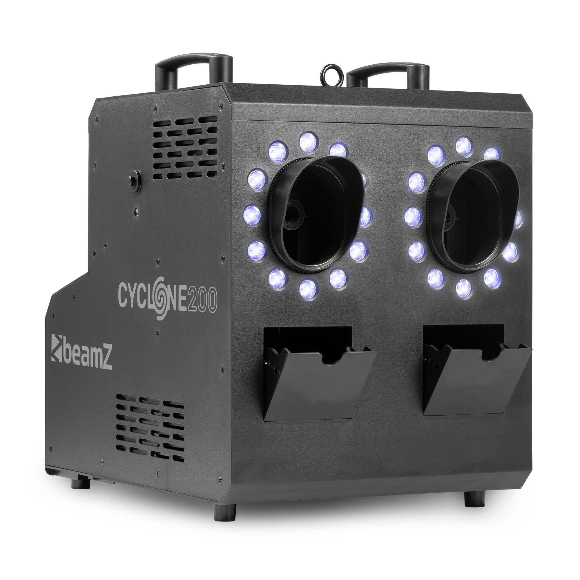 BeamZ Cyclone200 Seifenblasenmaschine mit Nebel & LED, inkl. 10L Flüssigkeit, Nebelmaschine mit 24 RGBW LEDs - Smoke Bubble Machine, DMX & Fernbedienung, Seifenblasen Maschine für Partys & Events