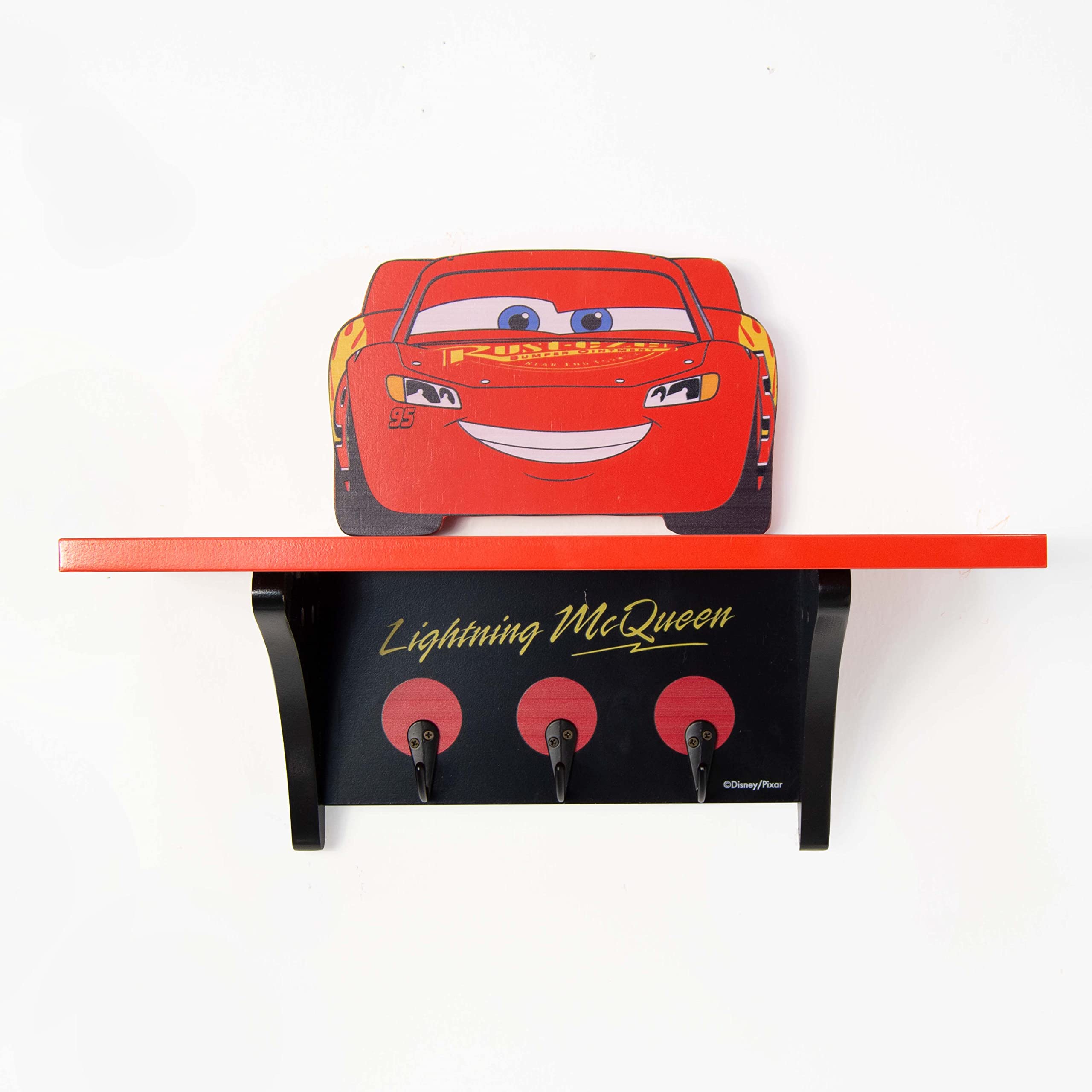 Buy Disney Cars Lightning Mcqueen Wall Decor 3 Coat/Key Holders With Shelf Solid Mdf Wooden